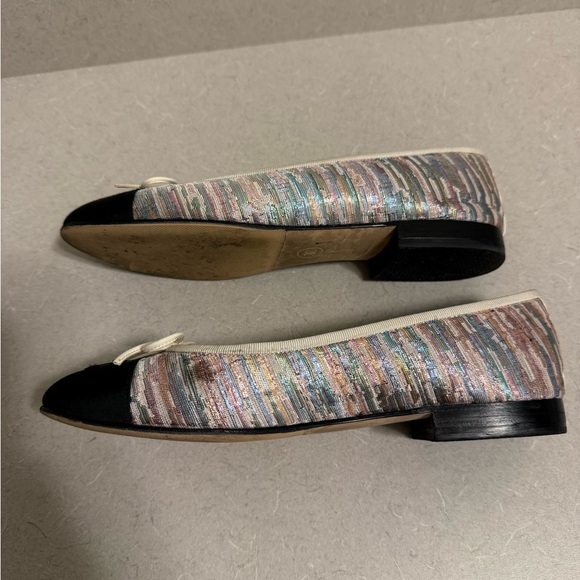 Womens Auth Chanel Multicolor Bow Tie Ballet Ballerina Flat, Size 38.5 - Picture 5 of 16